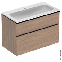 Geberit iCon Set Möbelwaschtisch/Unterschrank 90cm weiß/KeraTect, Eiche, Griff: lava
