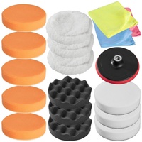 Tectake tectake® 18-teiliges Polierschwamm-Set, 3 Polierfelle, 3 Mikrofasertücher, Befestigung