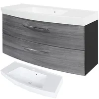 Lomadox Waschtisch 120cm mit Unterschrank Badezimmer-Möbel Eiche grau Badmöbel