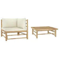 VidaXL 2-tlg. Garten-Lounge-Set mit Kissen Cremeweiß Bambus