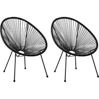 Beliani Gartenstuhl 2er Set Schwarz Polyrattan Spaghetti-Optik Modern Mexikanischer