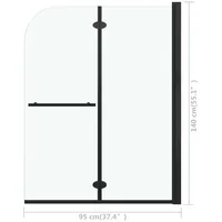VidaXL Faltbare Duschkabine 2 Paneele ESG 95x140 cm Schwarz