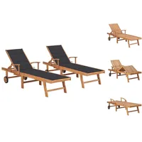 VidaXL Sonnenliegen 2 Stk. mit Auflagen Anthrazit Massivholz Teak