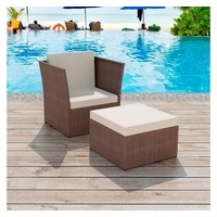 VidaXL Gartensessel mit Fußhocker Poly Rattan Braun