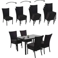 Mendler Poly-Rattan Garnitur HWC-G19, Sitzgruppe Balkon-/Lounge-Set, 4xStuhl+Tisch, 120x75cm schwarz,
