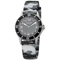 REGENT Kinder-Armbanduhr grau schwarz Analog F-941 Textil-Band D2URF941 -