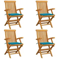 VidaXL Gartenstühle mit Blauen Kissen 4 Stk. Massivholz Teak