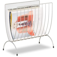 Relaxdays Zeitungsständer Metall, Zeitungshalter stehend, Zeitschriftensammler silber, HxBxT: 35