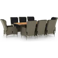 VidaXL 9-tlg. Garten-Essgruppe mit Auflagen Poly Rattan Braun