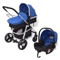 VidaXL Kinderwagen 3 in 1 aluminium blau/schwarz
