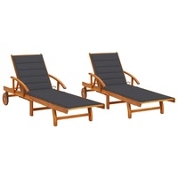 VidaXL Sonnenliegen 2 Stk. mit Auflagen Massivholz Akazie
