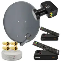 PremiumX Satelliten-Komplettanlage 2 Teilnehmer 60cm Antenne Twin LNB 25m