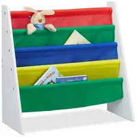 Relaxdays Kinderregal mit 4 Stofffächern mehrfarbig aus MDF und