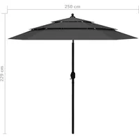 VidaXL Sonnenschirm mit Aluminium-Mast 3-lagig Anthrazit 2,5 m