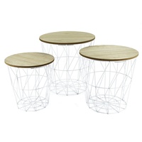 Spetebo Beistelltisch mit Stauraum weiß/helle Platten - 3er Set