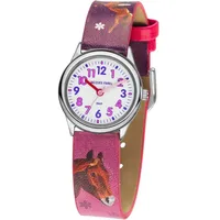 JACQUES FAREL HCC543 Pferd Uhr Mädchen Kinderuhr Lederarmband rosa