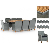 VidaXL Polyrattan Garten-Essgruppe 9-tlg. hellgrau inkl. Auflagen 3060176
