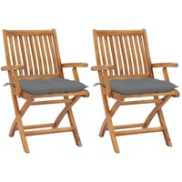 VidaXL Gartenstühle 2 Stk. mit Grauen Kissen Massivholz Teak