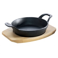 All'Grill Guss-Servierpfanne und Holzuntersetzer 15cm rund schwarz