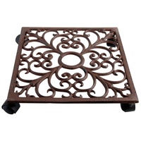 Esschert Design Pflanzenroller, Blumenroller aus Gusseisen, in Rostbraun, quadratisch,