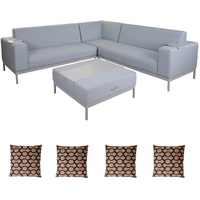 MCW Alu-Garten-Garnitur C47 11-teilig Blau mit Ablage Kissen Braun