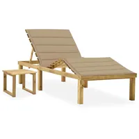 VidaXL Garten-Sonnenliege mit Tisch und Auflage Beige Kiefer Imprägniert