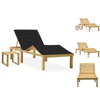VidaXL Garten-Sonnenliege mit Tisch und Auflage Schwarz Kiefer Imprägniert