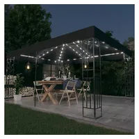 VidaXL Pavillon mit Doppeldach & LED-Lichterkette 3x4 m Anthrazit