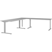 Germania Profi 3.0 Schreibtisch lichtgrau L-Form, C-Fuß-Gestell silber 260,0