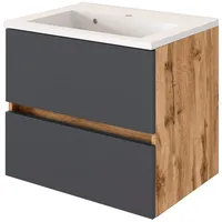 Lomadox Badezimmermöbel Waschtisch mit Unterschrank 60 cm Wotaneiche matt