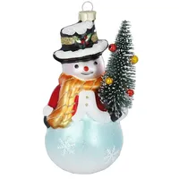 Inges Glas Christbaumschmuck Glas Schneemann mit Baum 13 cm