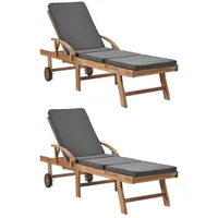 VidaXL Sonnenliegen mit Auflagen 2 Stk. Massivholz Teak Dunkelgrau