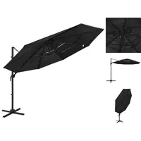 VidaXL Sonnenschirm mit Aluminium-Mast 4-lagig Schwarz 3x3 m