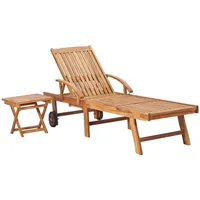 VidaXL Sonnenliege mit Tisch und Auflage Massivholz TeakPolster-Farbe Grau
