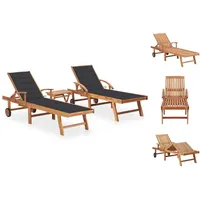 VidaXL Sonnenliegen 2 Stk. mit Tisch und Auflagen Massivholz