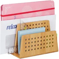 Relaxdays Dokumentenhalter Bambus, 2 Fächer praktischer Briefständer, Bürobedarf, Briefhalter