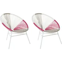 Beliani Gartenstuhl Mexikanischer Stuhl Weiß Beige Rosa 2er Set
