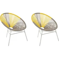 Beliani Gartenstuhl Mexikanischer Stuhl Beige Gelb 2er Set Rattanstuhl
