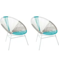 Beliani Rattanstuhl 76 x 76 x 85 cm weiß/türkis