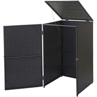 Mendler Mülltonnenverkleidung HWC-E25, Mülltonnenbox Mülltonnenabdeckung, Poly-Rattan 120l ~ schwarz
