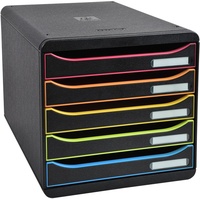 Exacompta Schubladenbox BIG-BOX PLUS schwarz mit bunten Farblinien 309914D,