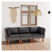 VidaXL 3-Sitzer-Gartensofa mit Kissen Grau Poly Rattan