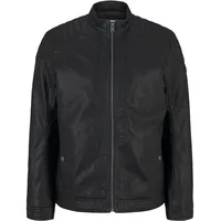 Tom Tailor Herren Bikerjacke aus Kunstleder, schwarz, Uni, Gr.