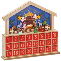 Brubaker Adventskalender Krippe Holz Blau Rot 34,5 x 32