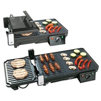Rosenstein & Söhne Elektrischer 2in1-Tischgrill mit Kontaktgrill, Grillplatte, 2.000