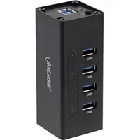 InLine USB 3.0 Hub, 4 Port, Aluminiumgehäuse, schwarz, mit