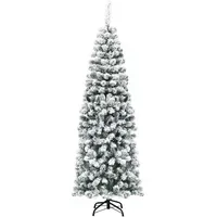 Costway Bleistift Weihnachtsbaum mit Schnee Grün 180 cm
