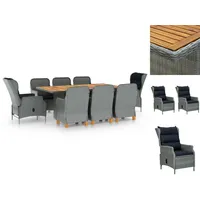 VidaXL 9-tlg. Garten-Essgruppe mit Auflagen Poly Rattan Hellgrau