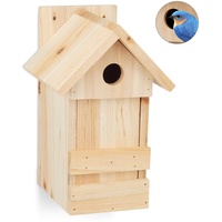 Relaxdays Nistkasten, Nisthöhle für Vögel, zum Aufhängen, unbehandeltes Holz,