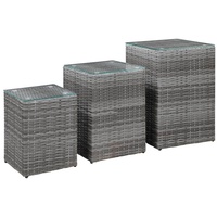 VidaXL Beistelltische 3 Stk. mit Glasplatte Grau Poly Rattan